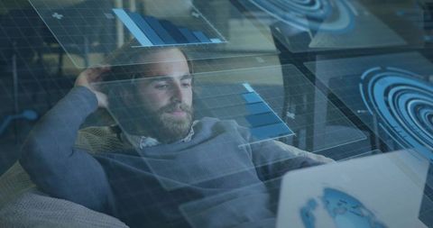 Bearded Man Analyzing Data with Holographic Charts