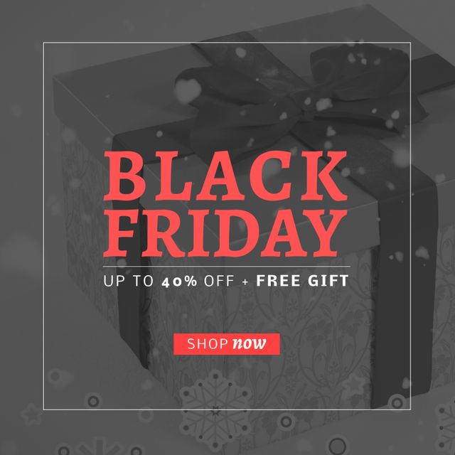Perfect for online retailers and businesses promoting Black Friday deals. Can be used on websites, social media, and email campaigns to attract attention to special offers and discounts. The present box with ribbon instantly conveys a sense of surprise and value, aligning well with festive holiday shopping themes.