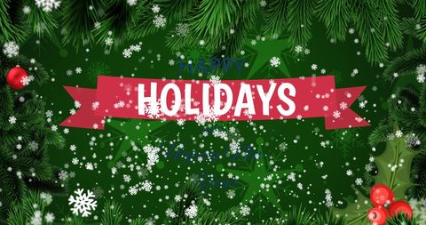 Festive Holiday Greeting with Falling Snow and Greenery