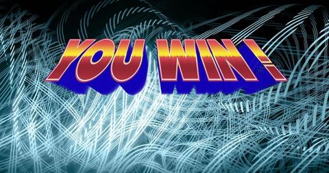 Dynamic abstract 3d text 'you win!' in futuristic neon style