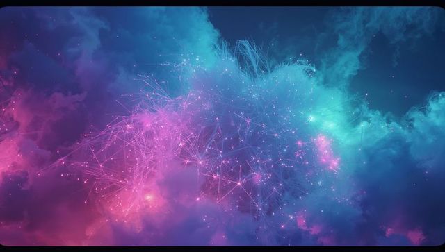 Glowing Cosmic Nebula with Interconnected Star Nodes