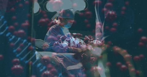 Surgeon Performing Surgery Amidst Coronavirus Imagery