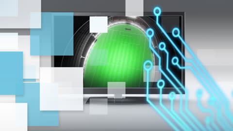 Digital Soccer Stadium on Screen with Futuristic Graphics
