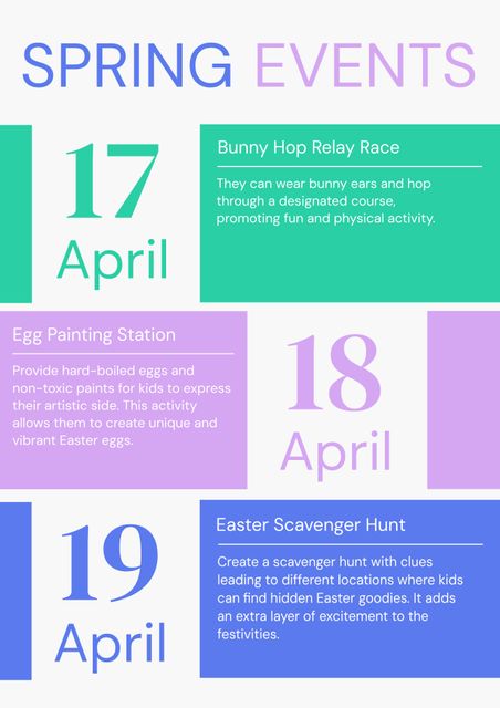 Spring Events Calendar Including Bunny Hop Relay, Egg Painting, and Scavenger Hunt - Download Free Stock Videos Pikwizard.com