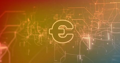 Glowing euro symbol amidst digital circuitry