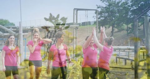Diverse Women Celebrating Success on Obstacle Course - Download Free Stock Images Pikwizard.com
