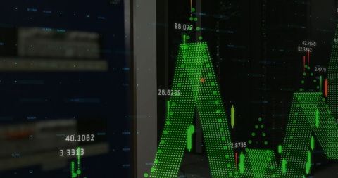 Futuristic 3D Green Waveform Display on Trading Application