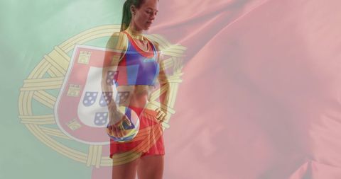 Portugal Flag Overlay with Female Volleyball Player
