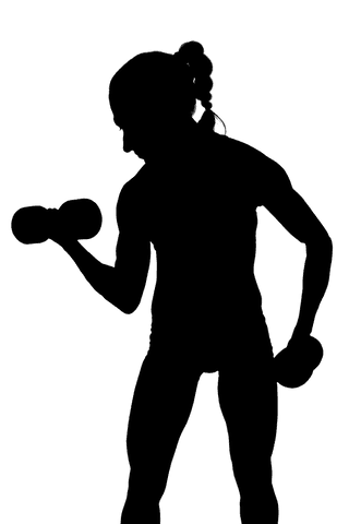 Transparent female exercising with dumbbells for fitness