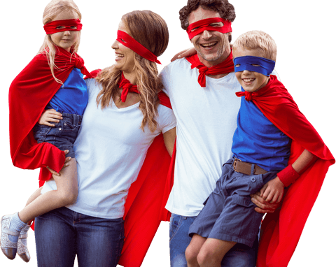 Happy Family with Superhero Outfits Transparent Background