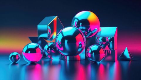 Futuristic metallic geometric shapes with neon glow