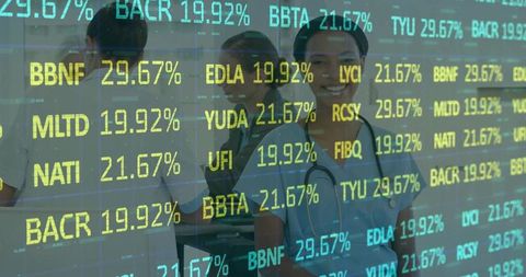 Healthcare Professionals Team with Stock Market Overlay