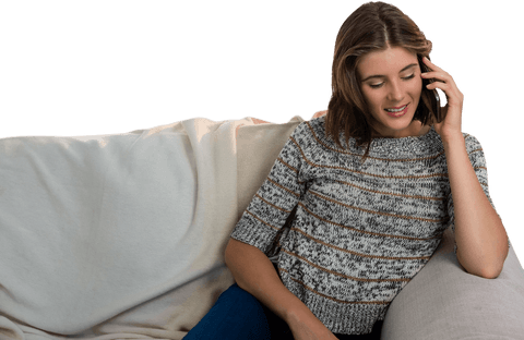 Relaxed Young Woman Chatting on Phone Transparent Background