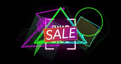Vibrant geometric neon sale banner for digital advertising