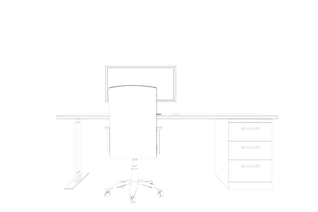 Transparent Office Desk with Chair And Computer Setup Outline Drawing - Download Free Stock Videos Pikwizard.com