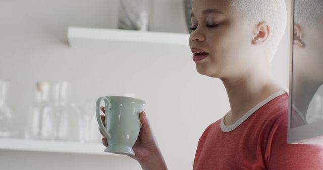 Young Woman Enjoying Morning Coffee at Home - Download Free Stock Images Pikwizard.com