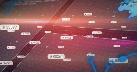 Interactive Digital Network with Glowing Connections on Futuristic Grid