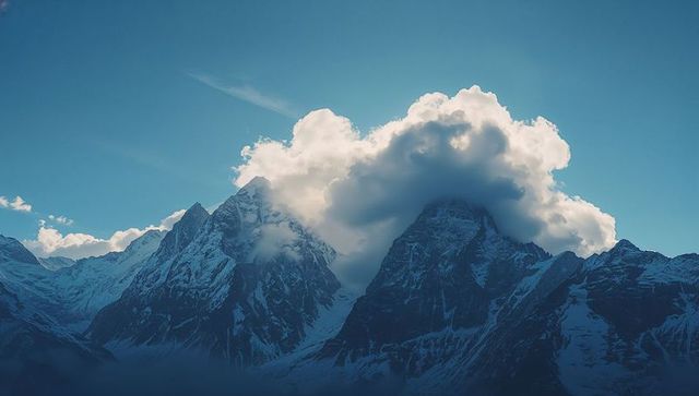 Majestic Mountain Peak Meeting Radiant Sky Atop Scenic Alpine Ridges