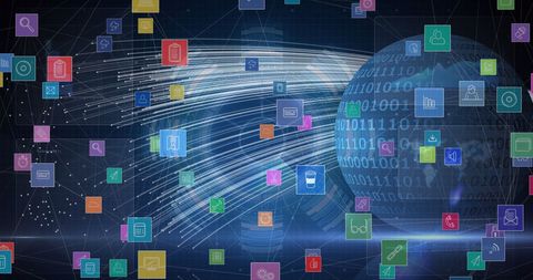Abstract Digital Icons with Binary Coding and Globe - Download Free Stock Images Pikwizard.com