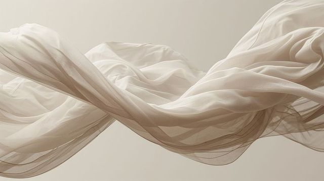 Flowing Beige Chiffon Waves Creating Soft Layered Curves, Sheer Textures, Minimal Backdrop