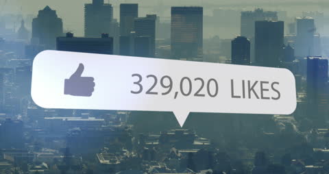 Social Media Like Notification Over Urban Skyline at Dawn