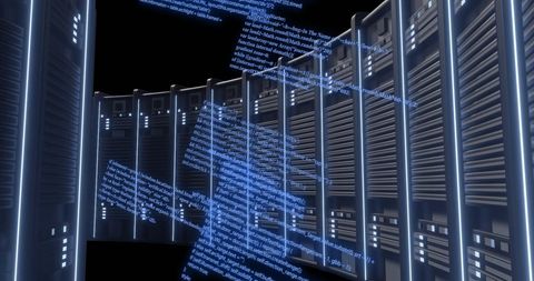 Digital data flow across modern server room