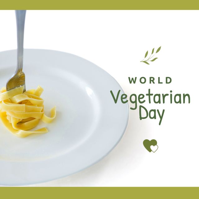 Composition of world vegetarian day text over pasta on white background. World vegetarian day and celebration concept digitally generated image.