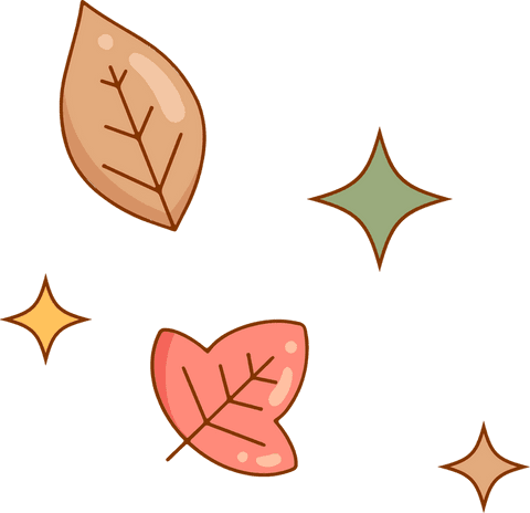Stylized autumn leaves with stars on transparent background art