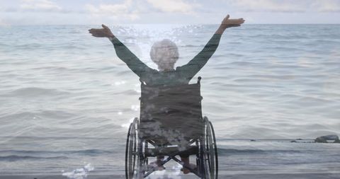 Empowerment Concept: Disabled Woman Embracing Seaside