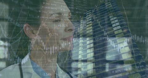 Female Scientist Analyzing Data with Digital Overlay and Technology