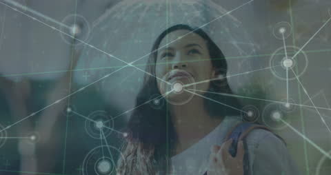 Innovative Technology Network Overlay on Woman at Work