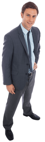 Transparent Businessman Smiling Confidently in Suit
