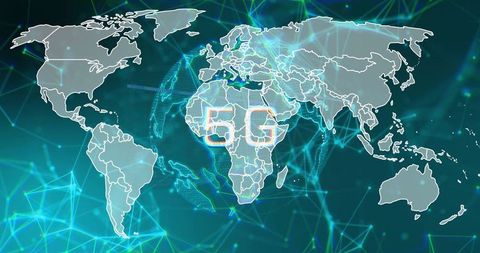 5g network connectivity overlay on digital world map