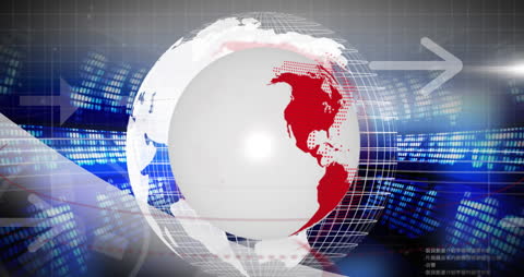 Global Business Animation with Arrows and Financial Data