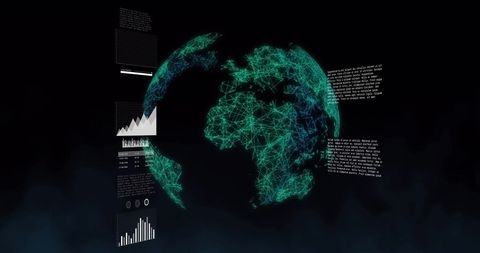 Digital Glowing Globe with Data Charts and Texts - Download Free Stock Images Pikwizard.com