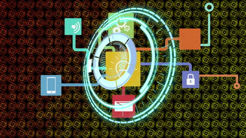 Digital Security Animation with Media and Network Connections