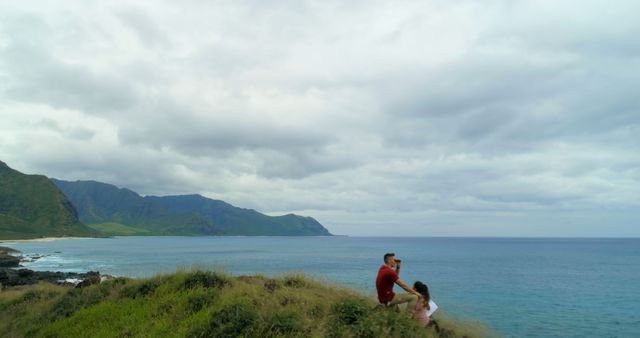 Couple Enjoying Ocean View from Scenic Cliffside - Download Free Stock Images Pikwizard.com