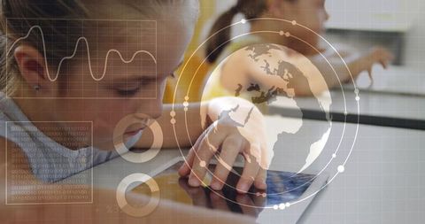 Children engaging with tablets and digital data in classroom setting