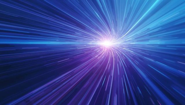 Neon hyperspace vortex with radiant core and speed trails, futuristic warp motion digital