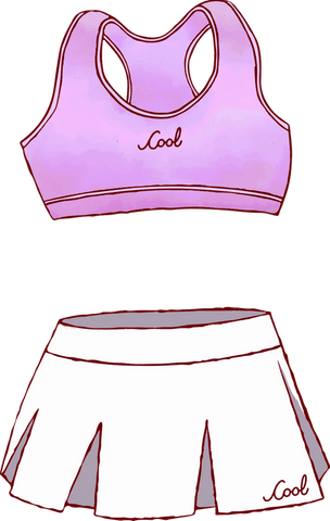 Minimalist lavender sports bra and white skirt on transparent background