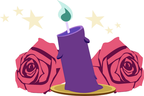 Elegant Purple Candle Transparent with Roses and Stars - Ornamental Design