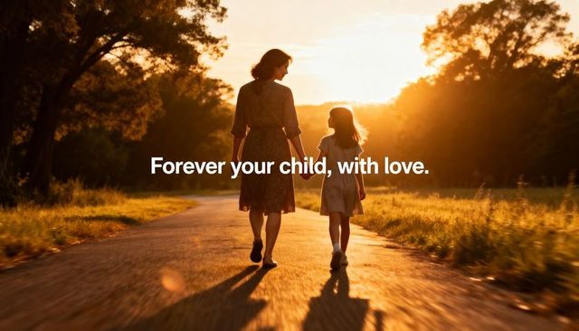 Mother walking hand-in-hand with daughter on sunlit country road during golden hour