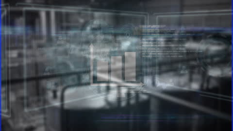 Futuristic Data Processing Interface Over Warehouse