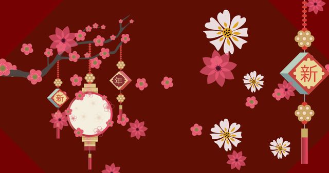 Chinese New Year Cherry Blossom and Lantern Celebration Design - Download Free Stock Images Pikwizard.com