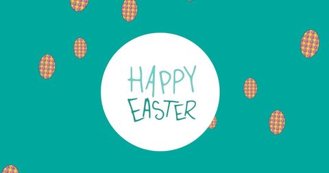 Happy Easter Greeting Card with Colorful Eggs on Green Background