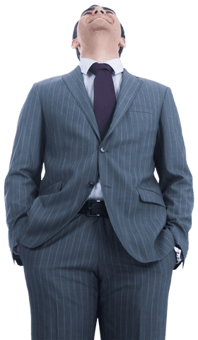 Transparent Confident Businessman in Suit Smiling Upwards Isolated