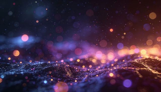 Iridescent Digital Wave with Bokeh Glow and Glittering Particles as Futuristic Background
