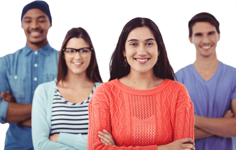 Transparent Creative Young Team in Office Attire Smiling Confidently