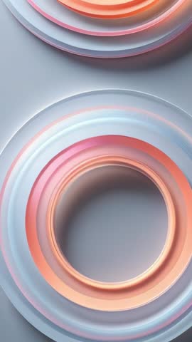Rotating concentric layered rings creating pastel gradients on soft gray vertical motion