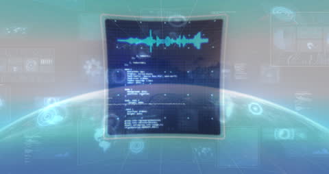 Animated Data Interface Floating Above Earth with Code